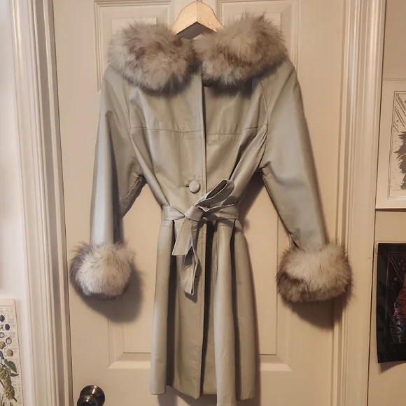Vintage Leather Fur Trim Coat - Picture 1 of 11
